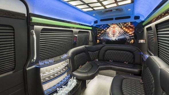 Interior of Charter Bus Company Laguna Niguel's Sprinter Limo in Laguna Niguel