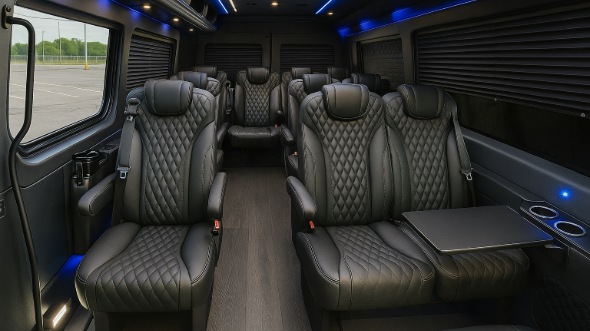 Interior of Charter Bus Company Laguna Niguel's Sprinter Van Rental With Driver in Laguna Niguel